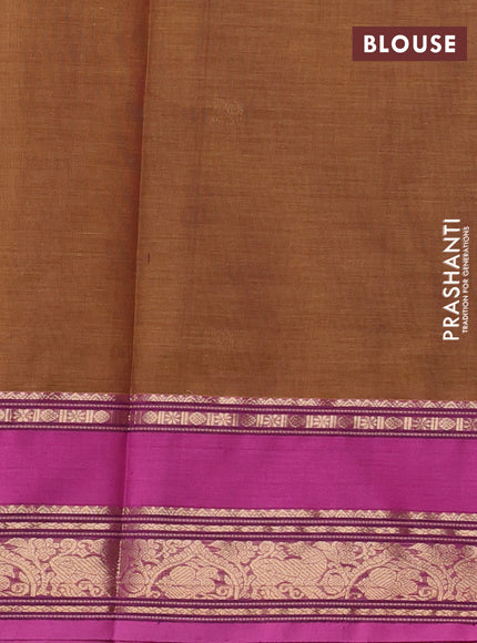 Kanchipuram silk cotton saree dark mustard and light pink with zari woven buttas and rettapet zari woven border