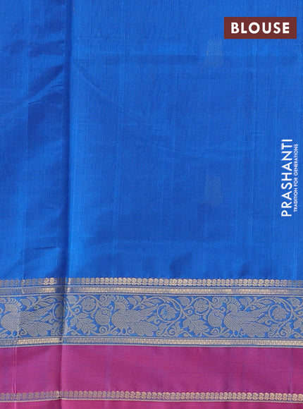 Kanchipuram silk cotton saree cs blue and pink with thread woven buttas and rettapet zari woven border