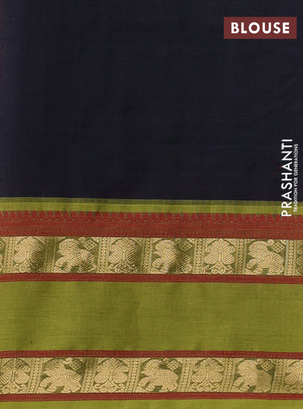 Kanchipuram silk cotton saree black and light green with allover thread checks & 1000 buttas and rettapet zari woven border