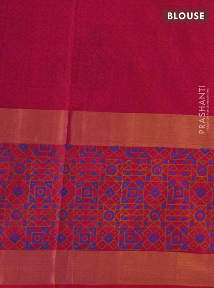Pure uppada block printed silk saree dual tone pinkish yellow and pink with butta prints and long printed zari woven border