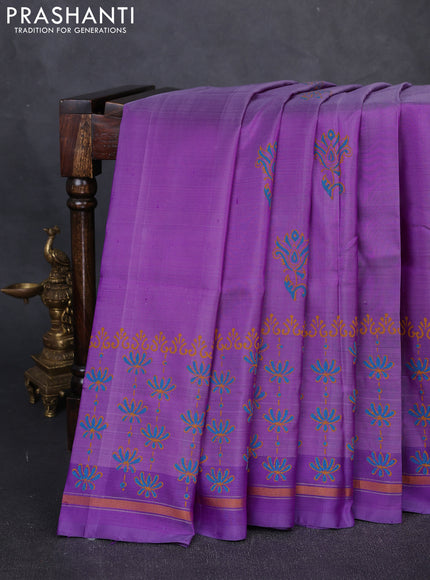Pure uppada block printed silk saree mild purple with butta prints and printed zari woven border