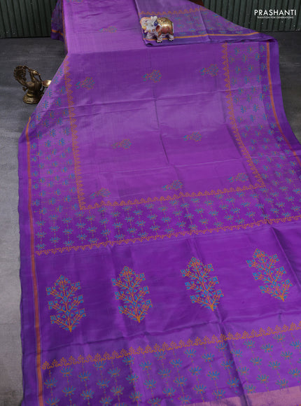 Pure uppada block printed silk saree mild purple with butta prints and printed zari woven border
