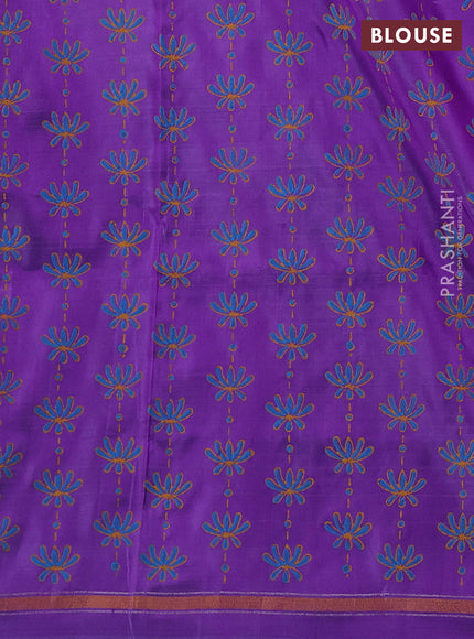 Pure uppada block printed silk saree mild purple with butta prints and printed zari woven border