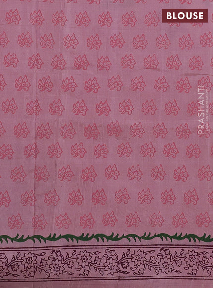 Pure uppada block printed silk saree pastel pink with butta prints and printed border