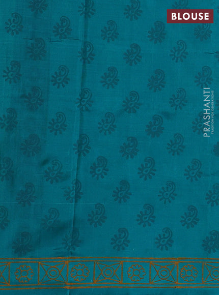 Pure uppada block printed silk saree teal green with butta prints and printed butta bordeer