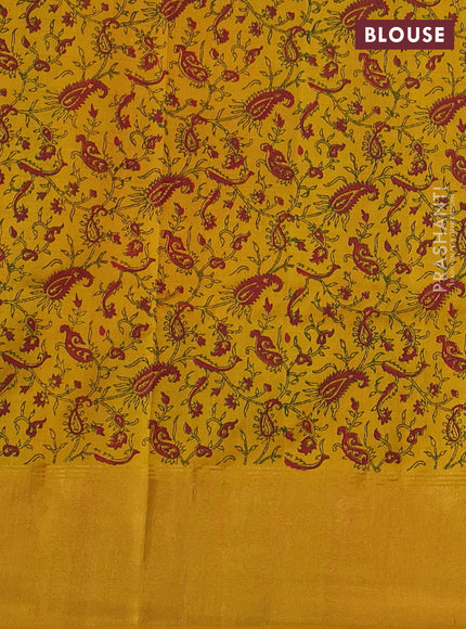 Pure uppada block printed silk saree red and yellow with paisley butta prints and printed zari woven border
