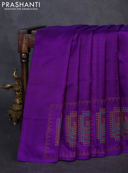 Pure uppada block printed silk saree purple with butta prints and butta printed border