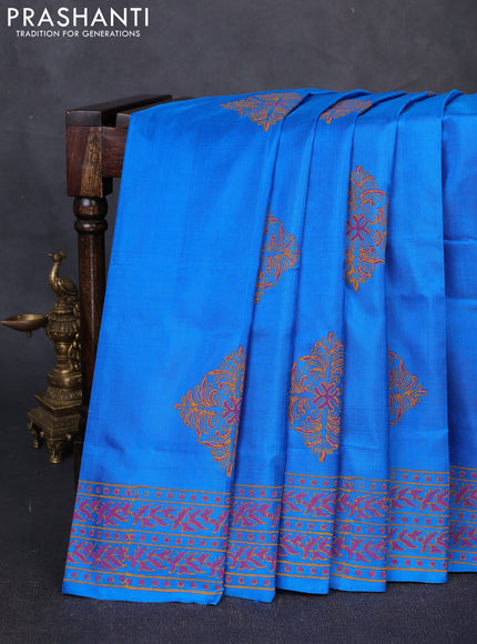 Pure uppada block printed silk saree cs blue with butta prints and printed border