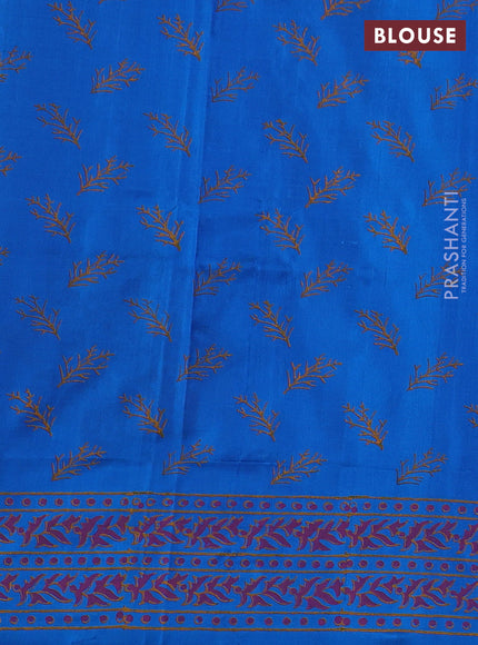 Pure uppada block printed silk saree cs blue with butta prints and printed border