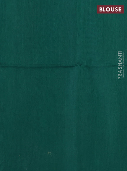 Kora silk cotton saree peacock green with thread & zari woven buttas in borderless style