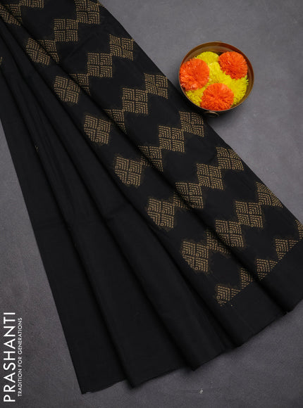 Kora silk cotton saree black with thread woven buttas in borderless style
