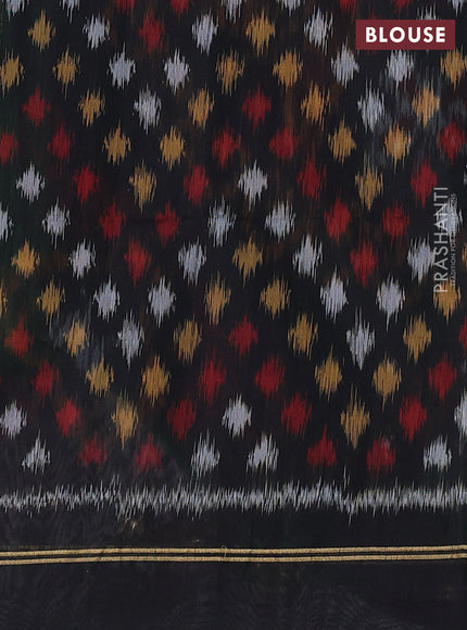 Kora silk cotton saree green and black with zari woven buttas and ikat woven pallu