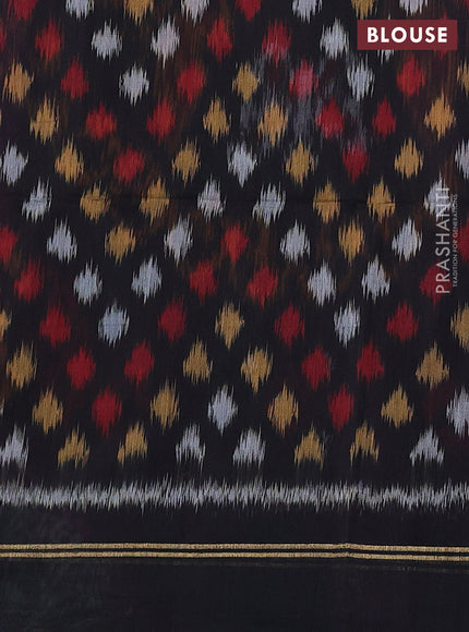 Kora silk cotton saree purple and black with zari woven buttas and ikat woven pallu