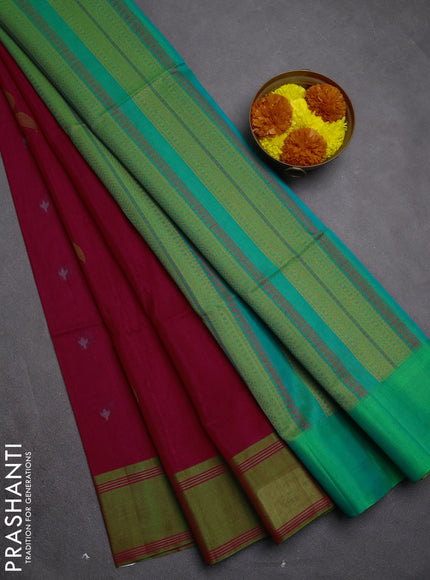 Kora silk cotton saree pink and green with thread woven buttas and rettapet border