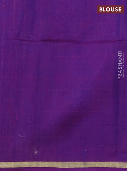 Kora silk cotton saree dual tone bluish green and purple with zari woven buttas and small zari woven border