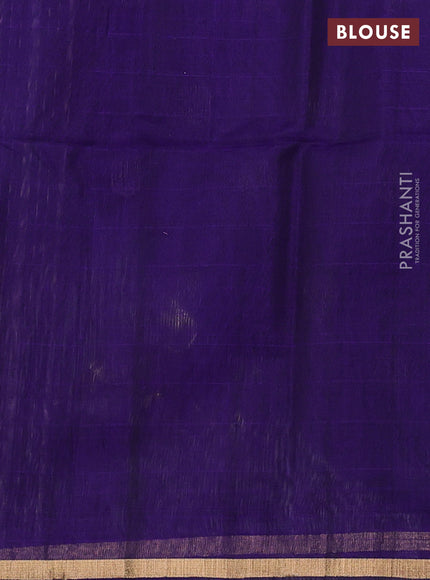 Kora silk cotton saree peacock green and violet with zari woven buttas and small zari woven border