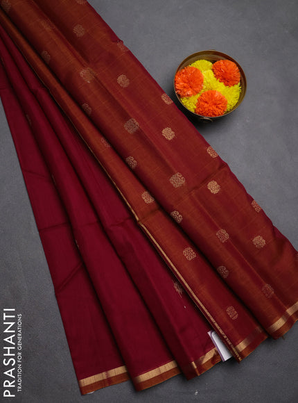 Kora silk cotton saree maroon and dual tone dark mustard with zari woven buttas and small zari woven border