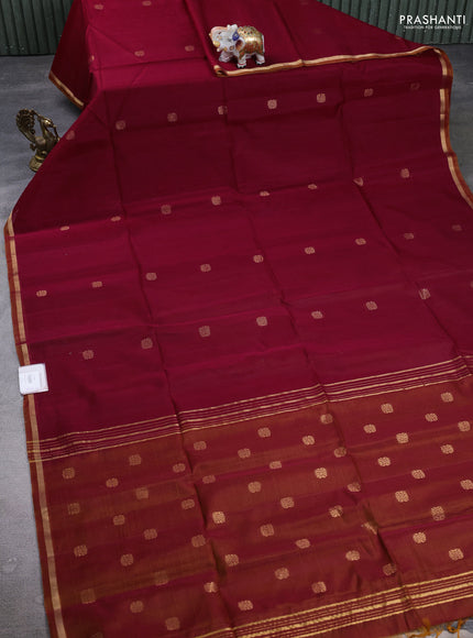 Kora silk cotton saree maroon and dual tone dark mustard with zari woven buttas and small zari woven border