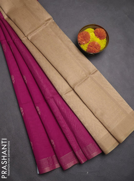 Kora silk cotton saree pink and sandal with allover zari weaves & buttas and zari woven border