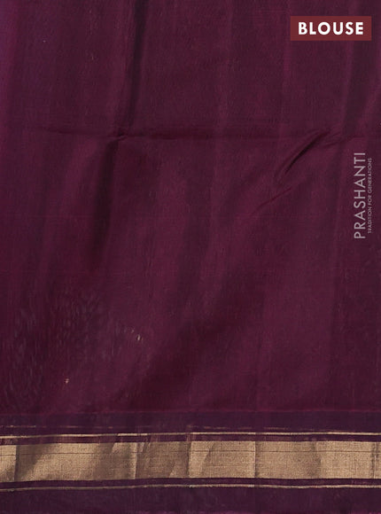 Kora silk cotton saree blue and wine shade with zari woven buttas and zari woven border