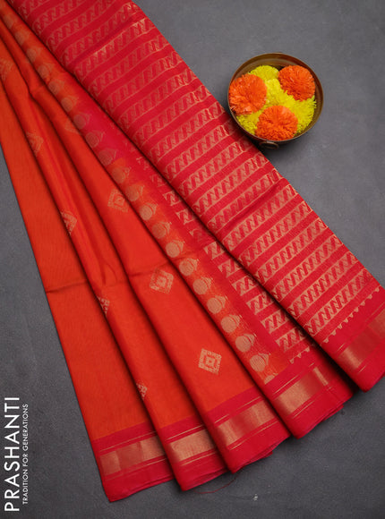 Kora silk cotton saree orange and dual tone pink with zari woven buttas and zari woven border
