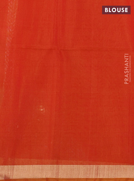 Kora silk cotton saree pink and sunset orange with allover silver zari woven buttas and zari woven border
