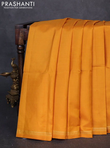 Pure soft silk saree mustard yellow and magenat pink with plain body and kalamkari printed pallu