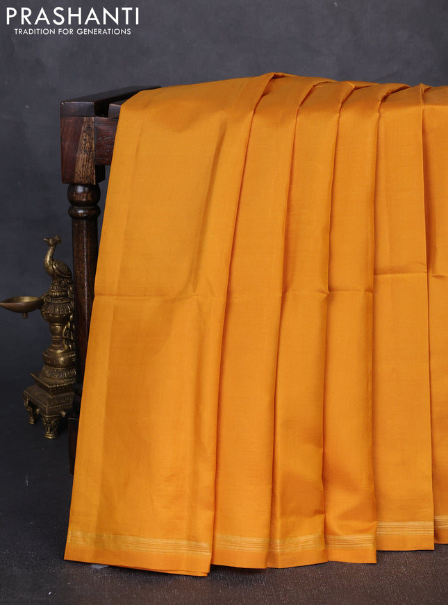 Pure soft silk saree mustard yellow and magenat pink with plain body and kalamkari printed pallu