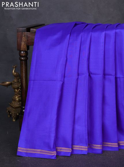 Pure soft silk saree royal blue and rustic orange with plain body and kalamkari printed pallu
