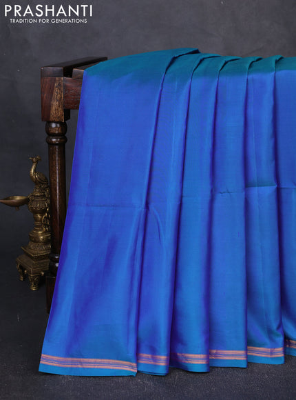 Pure soft silk saree dual tone bluish green and mustard yellow with plain body and kalamkari printed pallu