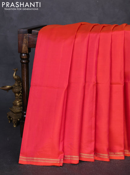 Pure soft silk saree dual tone pinkish orange and teal green with plain body and kalamkari printed pallu