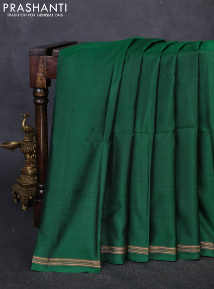 Pure soft silk saree green and rustic orange with plain body and kalamkari printed pallu