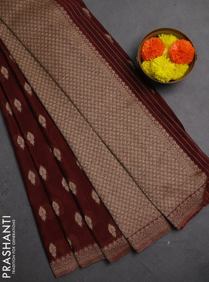Banarasi semi crepe saree brown with allover thread & zari woven buttas and woven border