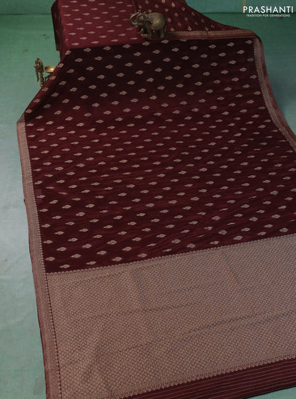Banarasi semi crepe saree brown with allover thread & zari woven buttas and woven border