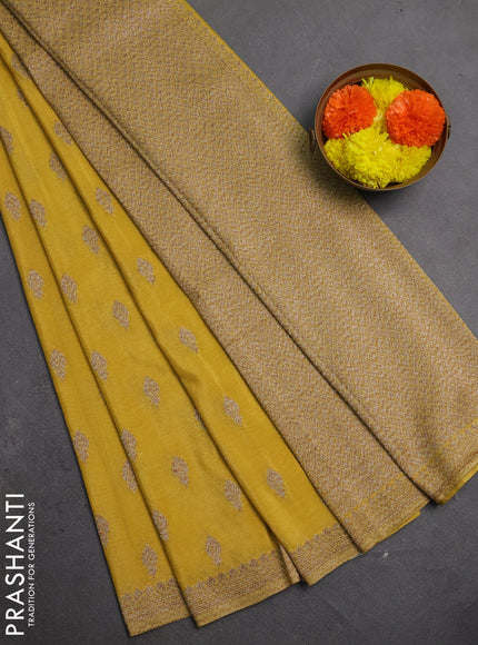 Banarasi semi crepe saree yellow with allover thread & zari woven buttas and woven border