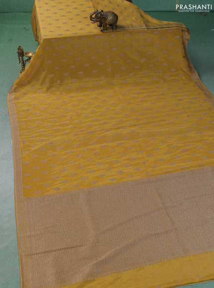 Banarasi semi crepe saree yellow with allover thread & zari woven buttas and woven border