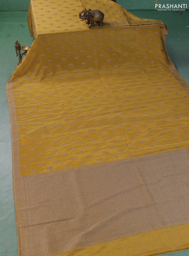Banarasi semi crepe saree yellow with allover thread & zari woven buttas and woven border