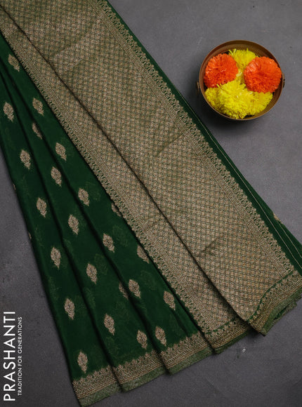 Banarasi semi crepe saree green with allover thread & zari woven buttas and woven border