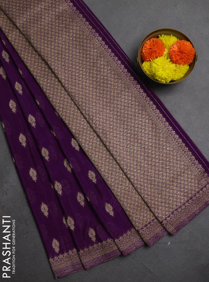 Banarasi semi crepe saree purple with allover thread & zari woven buttas and woven border