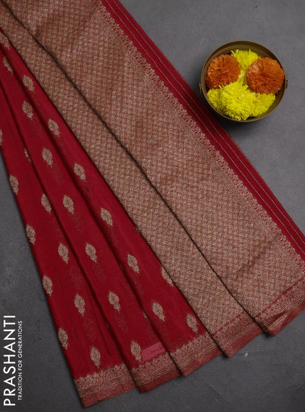 Banarasi semi crepe saree red with allover thread & zari woven buttas and woven border