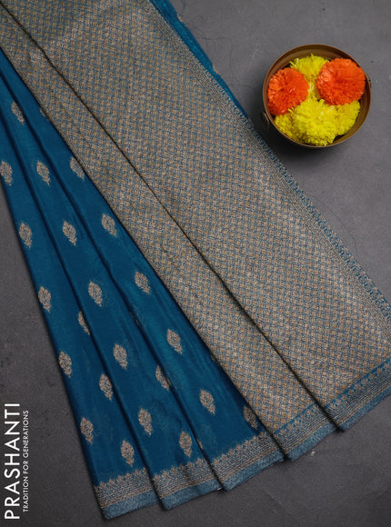 Banarasi semi crepe saree cs blue with allover thread & zari woven buttas and woven border