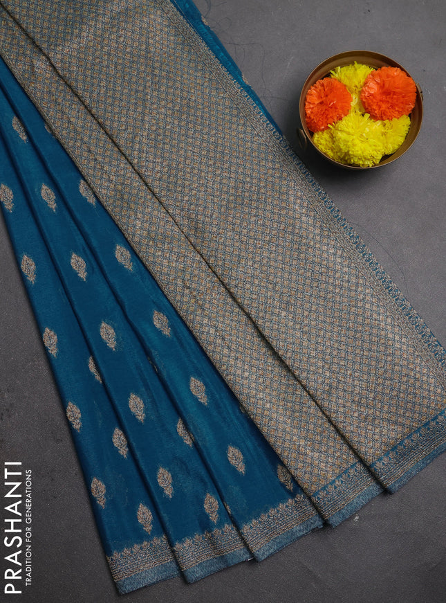 Banarasi semi crepe saree cs blue with allover thread & zari woven buttas and woven border