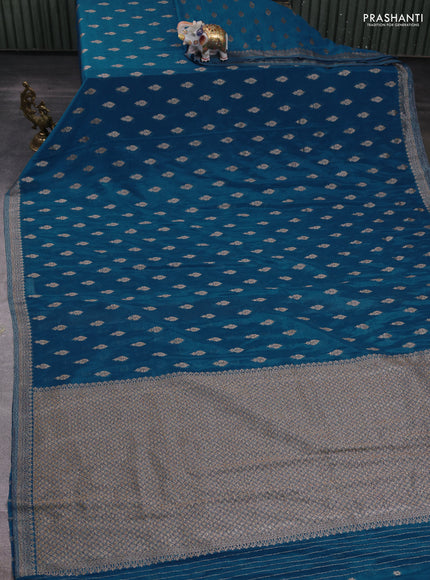 Banarasi semi crepe saree cs blue with allover thread & zari woven buttas and woven border