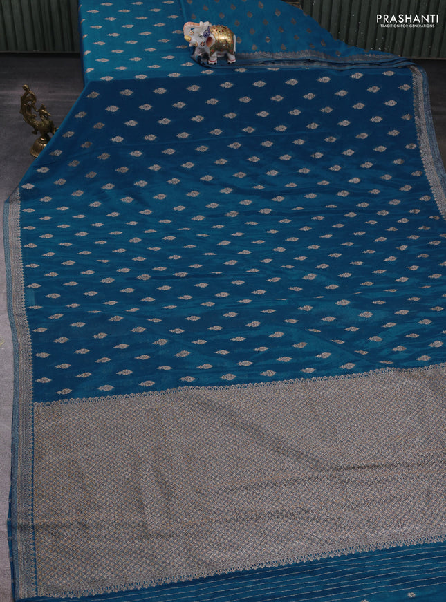 Banarasi semi crepe saree cs blue with allover thread & zari woven buttas and woven border