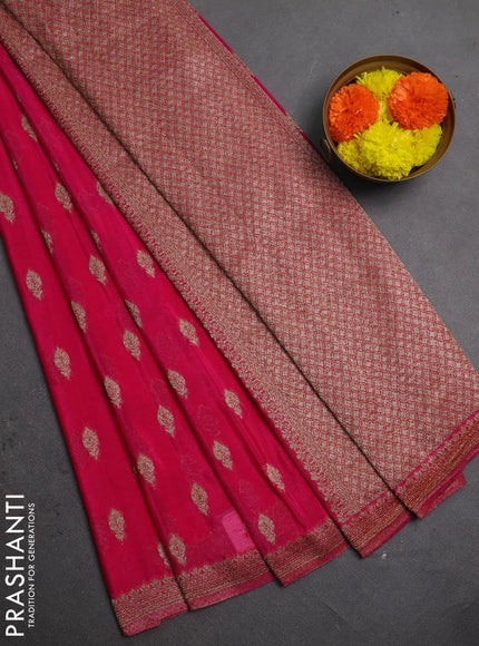 Banarasi semi crepe saree pink with allover thread & zari woven buttas and woven border