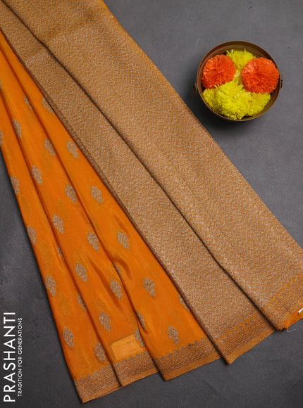 Banarasi semi crepe saree mango yellow with allover thread & zari woven buttas and woven border