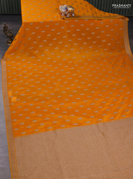Banarasi semi crepe saree mango yellow with allover thread & zari woven buttas and woven border