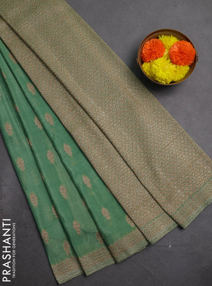 Banarasi semi crepe saree pastel green with allover thread & zari woven buttas and woven border