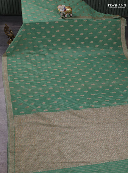 Banarasi semi crepe saree pastel green with allover thread & zari woven buttas and woven border