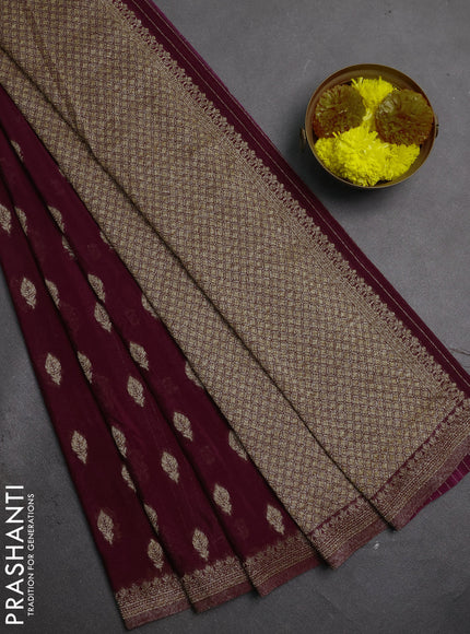 Banarasi semi crepe saree wine shade with allover thread & zari woven buttas and woven border